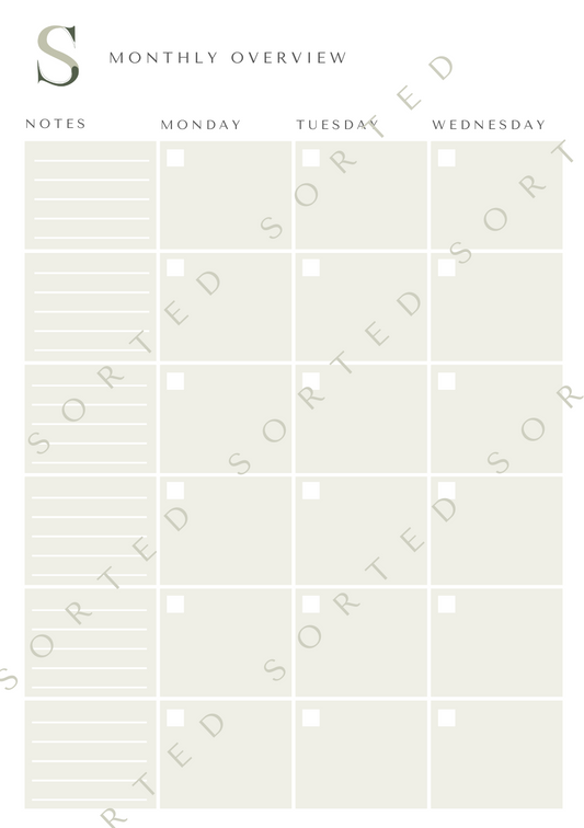 Monthly Calendar Overview